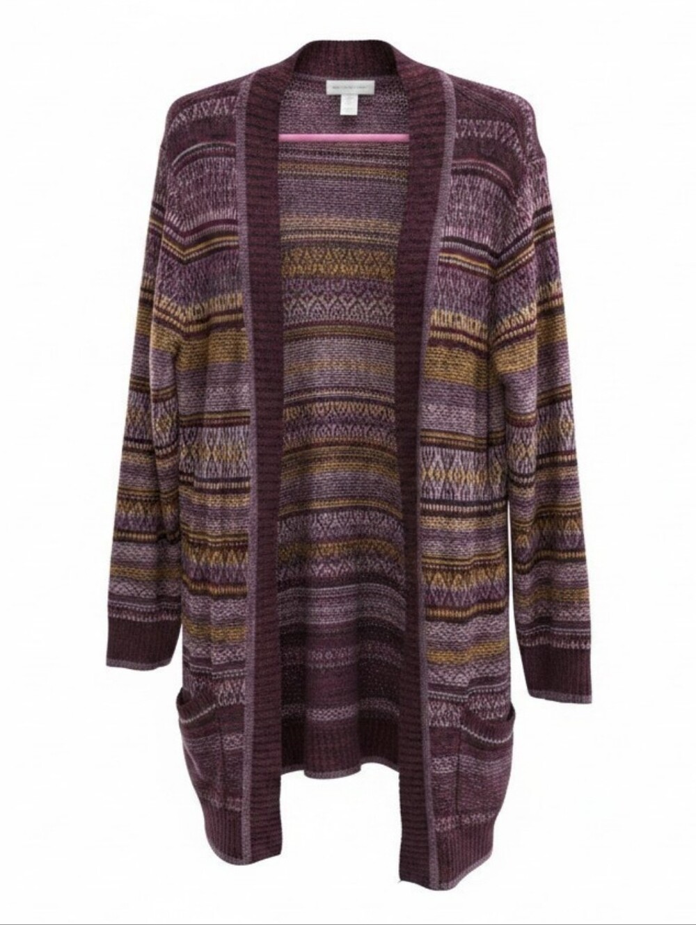 Christopher & Banks Plum Multi Open-Front Striped Cardigan